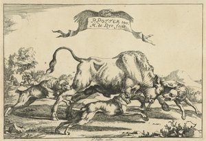 Touro atacado por três cães de caça
Cães de caça (título da série)