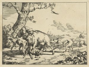 Javali atacado por quatro cães de caça Cães de caça (título da série) de Marcus de Bye