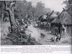 Ataque de César a Verulamium, ilustração de "Hutchinson