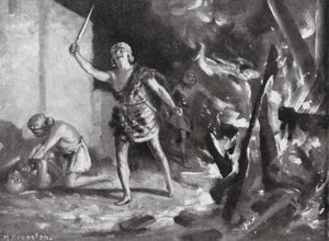 Elamitas queimando e pilhando uma aldeia babilónica (litografia)