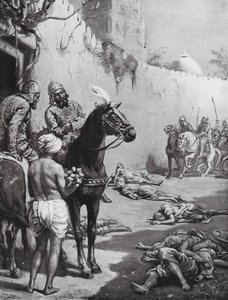 O fim dos monges budistas, 1193 d.C. (litografia) de Margaret (after) Dovaston