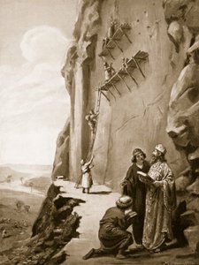 Dario supervisionando a sua inscrição em Behistun, ilustração da "História das Nações de Hutchinson de Margaret Dovaston