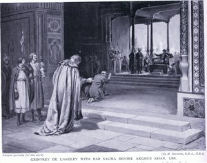 Geoffrey de Langley com o Bar Sauma perante Arghun Khan 1288AD (litografia) de Margaret Dovaston