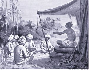 Kulottunga Chola dá instruções aos seus inspectores 1086 d.C. (litografia) de Margaret Dovaston