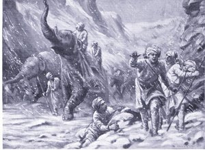 O primeiro sucesso de Mahmud de Ghazni no ano 1000 d.C. (litografia) de Margaret Dovaston