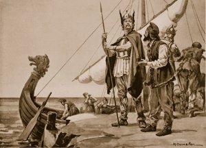 Partida de Rurik para o país dos eslavos, 862 (litografia) de Margaret Dovaston