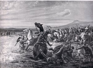 A Batalha de Orchomenos, ilustração da "História das Nações de Hutchinson de Margaret Dovaston