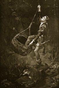 O conde de Kildare a fugir de um poço, c.1548, ilustração de "Hutchinson