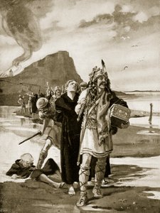 A pilhagem de Lindisfarne, ilustração de "Hutchinson