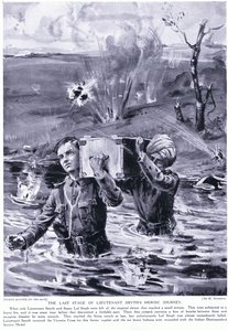 A última etapa da viagem heróica do Tenente Smyth: Condecorado com a Cruz da Vitória em maio de 1915 (litografia) de Margaret Dovaston
