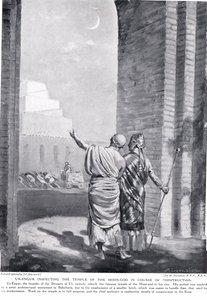 Ur-Engur inspeccionando o Templo do Deus-Lua durante a sua construção, ilustração da "História das Nações" de Hutchinson (litografia)