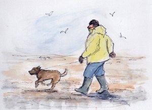 Passear o cão - 01 (caneta e aguarela) de Margaret Loxton