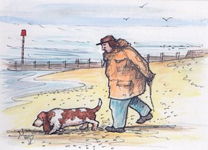 Passear o cão - 02 (caneta e aguarela) de Margaret Loxton