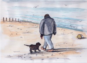 Passear o cão - 05 (caneta e aguarela) de Margaret Loxton