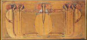 Rainha de maio, desenhos animados para o painel para Ingram Street Tearooms, c.1900 (aguarela sobre papel) de Margaret Macdonald