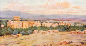 Vista geral da Acrópole, Baalbek (litografia a cores)