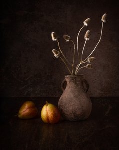 Pêras escuras e flores de Margareth Perfoncio