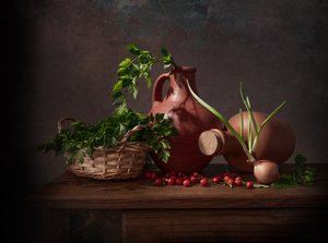 Natureza morta numa cozinha rústica de Margareth Perfoncio