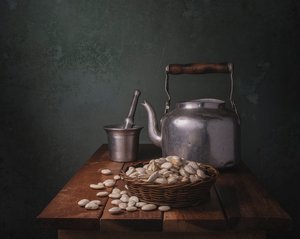Natureza morta numa cozinha rústica