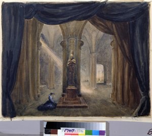 Decoração Preparatória da Ópera "O Hóspede de Pierre", de Alexandre Dargomyjski (1813-1869) de Margarita Genrichovna Genke Shifrina