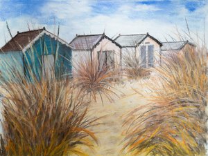 Beach Huts, Cornualha, 2022 (pastel) de Margo Starkey