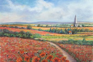 Campo de papoilas Cotswold, 2022 (pastel) de Margo Starkey