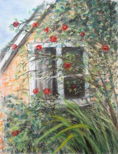 Rosas sobre janela, 2022 (pastel) de Margo Starkey