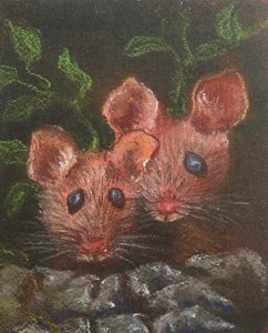 Dois ratinhos, 2020 (pastel) de Margo Starkey