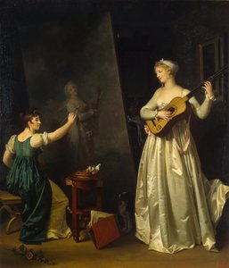 Artista pintando um retrato de um músico, década de 1790.