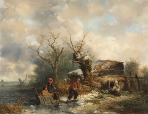 Paisagem de inverno com crianças brincando de Mari ten Kate