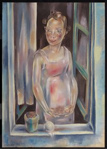 Rapariga à janela aberta, c.1924 (pastel sobre papel) de Maria Blanchard