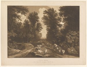 Paisagem arborizada com um caminho e viajantes
A Wood Scene (título sobre o objecto) de Maria Catharina Prestel