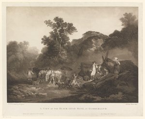 Trabalhadores descansando na mina de carvão Cumberland A View of the Black-Lead Mine, em Cumberland (título no objeto) de Maria Catharina Prestel