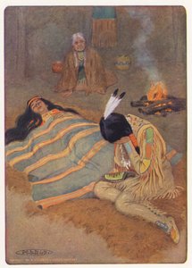 Ilustração para Hiawatha de Longfellow (litografia a cores) de Maria Louise Kirk