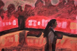 Chambre Cramoisie, 2019 (óleo sobre papel)