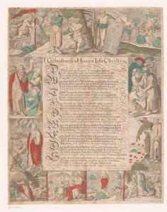 Texto caligrafado com cenas da vida de Cristo
T Oração de Nosso Senhor Iesu Christi (título sobre o objecto) de Maria Strick Becq