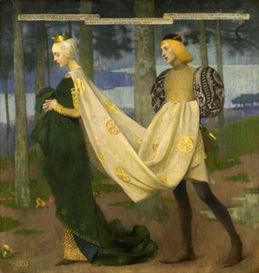 The Queen and the Page ("There Once Was A King" de Heinrich Heine) par Stokes, Marianne (1855-1927). Óleo sobre tela, tamanho : 101x96,5, , Colecção Privada