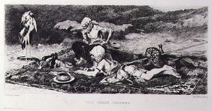 The Snake Charmer, gravado por Emile Boilvin (1845-99) (gravura) de Mariano (after) Fortuny