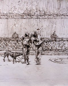 Músicos árabes diante de um rei mouro, cerca de 1870-71 (caneta e tinta sobre papel de cera)