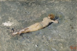 Criança nua deitada na praia de Portici (Nu na praia de Portici) - Pintura de Mariano Fortuny (1838-1874)