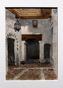 Interior da casa onde passámos os nossos primeiros dias em Tetuão, por volta de 1860 (aguarela sobre papel)