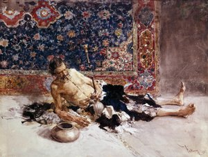 O fumador de ópio. Fumador de ópio. Pintura de Mariano Fortuny y Marsal (1838-1874)