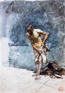 Homem vestido com uma tanga, cerca de 1871 (aguarela sobre papel)