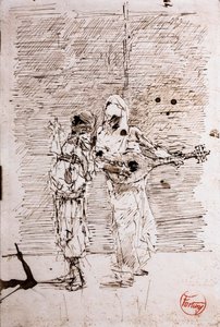 Dois músicos árabes, cerca de 1871 (caneta e tinta preta sobre papel)