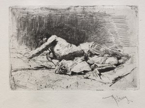 Homem rolando do chão. de Mariano José María Bernardo Fortuny y Carbó