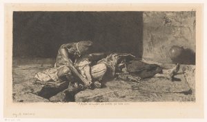 Homem árabe cuida do cadáver de seu amigo Arabe veillant sur le corps de son ami (título no objeto)