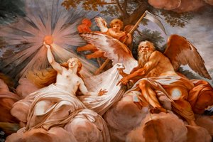 Rômulo é recebido no Olimpo por Júpiter. Detalhe da “Apoteose de Rômulo" 1775 -1779, afresco