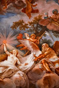 Rômulo é recebido no Olimpo por Júpiter. Detalhe da “Apoteose de Rômulo" 1775 -1779, afresco