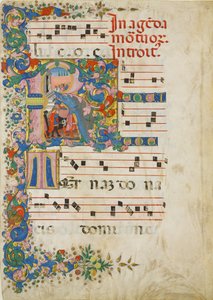 Folha de Manuscrito com Procissão Funerária em R Inicial, de uma Gradual, segunda metade do século XV. de Mariano del Buono