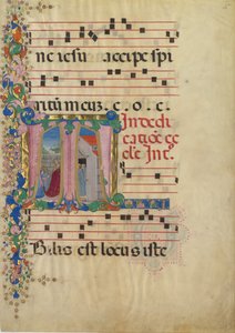 Folha de Manuscrito com a Dedicação de uma Igreja em um T Inicial, a partir de um Gradual, 2ª metade de 15 centavos. de Mariano del Buono